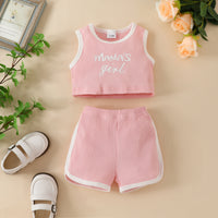 Load image into Gallery viewer, 2 Pieces Set Baby Kid Girls Letters Tank Tops And Muslin&amp;Ribbed Shorts Wholesale 230224233
