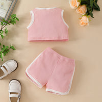 Load image into Gallery viewer, 2 Pieces Set Baby Kid Girls Letters Tank Tops And Muslin&amp;Ribbed Shorts Wholesale 230224233
