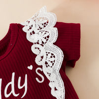 Load image into Gallery viewer, 2 Pieces Set Baby Girls Letters Lace Print Rompers And Flower Shorts Wholesale 230224245
