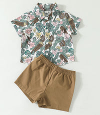 Load image into Gallery viewer, 2 Pieces Set Baby Kid Boys Flower Plant Print Shirts And Solid Color Shorts Wholesale 230224248
