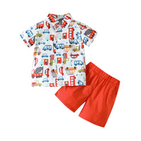 Load image into Gallery viewer, 2 Pieces Set Baby Kid Boys Cartoon Print Shirts And Solid Color Shorts Wholesale 230224251
