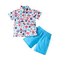 Load image into Gallery viewer, 2 Pieces Set Baby Kid Boys Cartoon Print Shirts And Solid Color Shorts Wholesale 230224251
