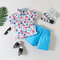 Load image into Gallery viewer, 2 Pieces Set Baby Kid Boys Cartoon Print Shirts And Solid Color Shorts Wholesale 230224251
