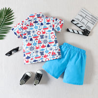 Load image into Gallery viewer, 2 Pieces Set Baby Kid Boys Cartoon Print Shirts And Solid Color Shorts Wholesale 230224251
