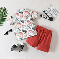 Load image into Gallery viewer, 2 Pieces Set Baby Kid Boys Cartoon Print Shirts And Solid Color Shorts Wholesale 230224251
