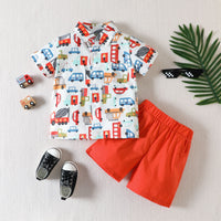 Load image into Gallery viewer, 2 Pieces Set Baby Kid Boys Cartoon Print Shirts And Solid Color Shorts Wholesale 230224251
