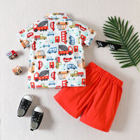 Load image into Gallery viewer, 2 Pieces Set Baby Kid Boys Cartoon Print Shirts And Solid Color Shorts Wholesale 230224251
