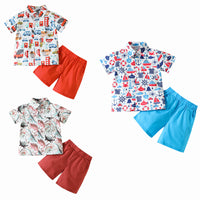 Load image into Gallery viewer, 2 Pieces Set Baby Kid Boys Cartoon Print Shirts And Solid Color Shorts Wholesale 230224251

