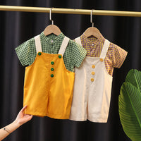 Load image into Gallery viewer, 2 Pieces Set Baby Kid Unisex Checked Tops And Solid Color Rompers Wholesale 23022450
