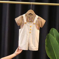 Load image into Gallery viewer, 2 Pieces Set Baby Kid Unisex Checked Tops And Solid Color Rompers Wholesale 23022450

