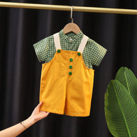 Load image into Gallery viewer, 2 Pieces Set Baby Kid Unisex Checked Tops And Solid Color Rompers Wholesale 23022450

