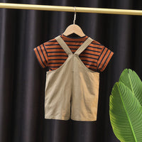 Load image into Gallery viewer, 2 Pieces Set Baby Kid Unisex Striped T-Shirts And Solid Color Rompers Wholesale 23022471

