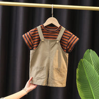 Load image into Gallery viewer, 2 Pieces Set Baby Kid Unisex Striped T-Shirts And Solid Color Rompers Wholesale 23022471
