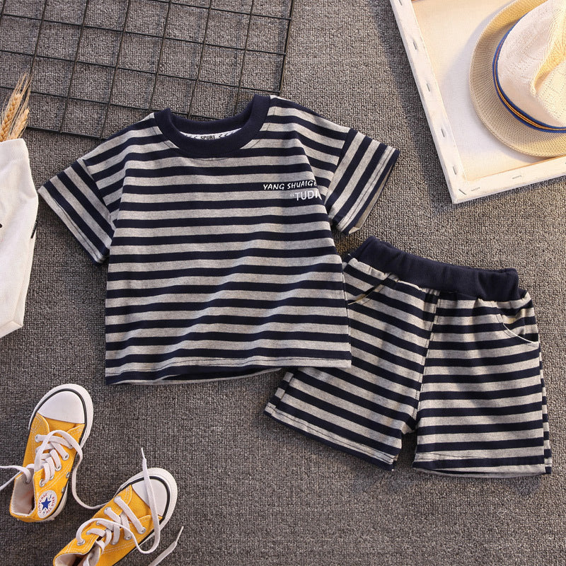 2 Pieces Set Baby Kid Boys Sports Striped Letters T-Shirts And Shorts Wholesale 23022490