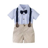 Load image into Gallery viewer, 2 Pieces Set Baby Kid Boys Dressy Striped Bow Shirts And Solid Color Suits Jumpsuits Wholesale 23022492
