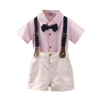 Load image into Gallery viewer, 2 Pieces Set Baby Kid Boys Dressy Striped Bow Shirts And Solid Color Suits Jumpsuits Wholesale 23022492
