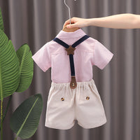 Load image into Gallery viewer, 2 Pieces Set Baby Kid Boys Dressy Striped Bow Shirts And Solid Color Suits Jumpsuits Wholesale 23022492
