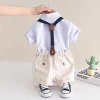 Load image into Gallery viewer, 2 Pieces Set Baby Kid Boys Dressy Striped Bow Shirts And Solid Color Suits Jumpsuits Wholesale 23022492
