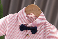 Load image into Gallery viewer, 2 Pieces Set Baby Kid Boys Dressy Striped Bow Shirts And Solid Color Suits Jumpsuits Wholesale 23022492
