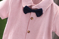 Load image into Gallery viewer, 2 Pieces Set Baby Kid Boys Dressy Striped Bow Shirts And Solid Color Suits Jumpsuits Wholesale 23022492
