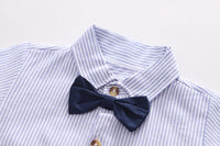 Load image into Gallery viewer, 2 Pieces Set Baby Kid Boys Dressy Striped Bow Shirts And Solid Color Suits Jumpsuits Wholesale 23022492
