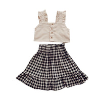 Load image into Gallery viewer, 2 Pieces Set Baby Kid Girls Solid Color Tank Tops And Checked Dresses Wholesale 230227623
