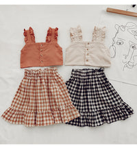 Load image into Gallery viewer, 2 Pieces Set Baby Kid Girls Solid Color Tank Tops And Checked Dresses Wholesale 230227623
