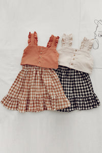 Load image into Gallery viewer, 2 Pieces Set Baby Kid Girls Solid Color Tank Tops And Checked Dresses Wholesale 230227623

