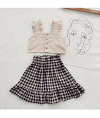 Load image into Gallery viewer, 2 Pieces Set Baby Kid Girls Solid Color Tank Tops And Checked Dresses Wholesale 230227623

