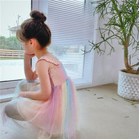 Load image into Gallery viewer, Baby Kid Girls Color-blocking Rainbow Dresses Wholesale 230227647
