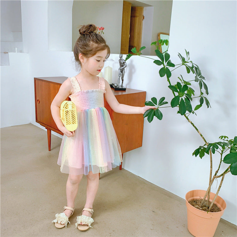 Baby Kid Girls Color-blocking Rainbow Dresses Wholesale 230227647