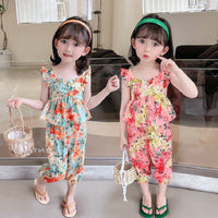 Load image into Gallery viewer, 2 Pieces Set Baby Kid Girls Flower Print Tank Tops And Pants Wholesale 230227711
