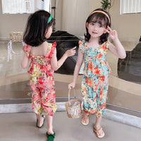 Load image into Gallery viewer, 2 Pieces Set Baby Kid Girls Flower Print Tank Tops And Pants Wholesale 230227711
