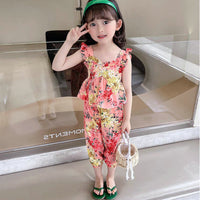 Load image into Gallery viewer, 2 Pieces Set Baby Kid Girls Flower Print Tank Tops And Pants Wholesale 230227711
