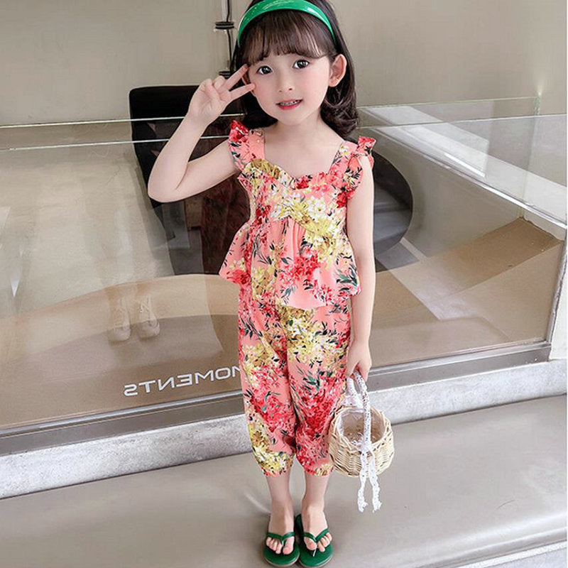 2 Pieces Set Baby Kid Girls Flower Print Tank Tops And Pants Wholesale 230227711