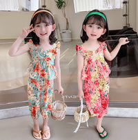 Load image into Gallery viewer, 2 Pieces Set Baby Kid Girls Flower Print Tank Tops And Pants Wholesale 230227711
