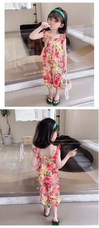 Load image into Gallery viewer, 2 Pieces Set Baby Kid Girls Flower Print Tank Tops And Pants Wholesale 230227711
