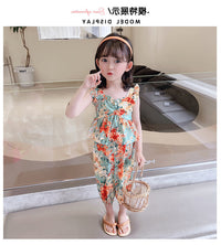 Load image into Gallery viewer, 2 Pieces Set Baby Kid Girls Flower Print Tank Tops And Pants Wholesale 230227711
