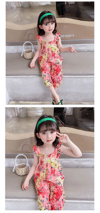 Load image into Gallery viewer, 2 Pieces Set Baby Kid Girls Flower Print Tank Tops And Pants Wholesale 230227711
