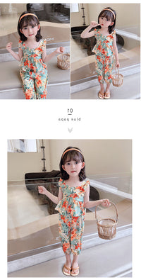 Load image into Gallery viewer, 2 Pieces Set Baby Kid Girls Flower Print Tank Tops And Pants Wholesale 230227711
