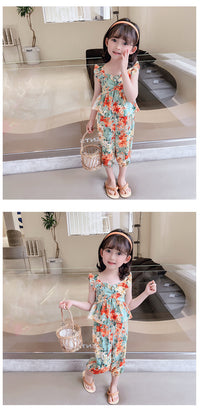 Load image into Gallery viewer, 2 Pieces Set Baby Kid Girls Flower Print Tank Tops And Pants Wholesale 230227711
