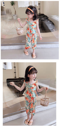 Load image into Gallery viewer, 2 Pieces Set Baby Kid Girls Flower Print Tank Tops And Pants Wholesale 230227711
