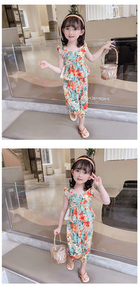 Load image into Gallery viewer, 2 Pieces Set Baby Kid Girls Flower Print Tank Tops And Pants Wholesale 230227711
