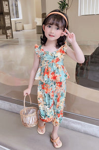 Load image into Gallery viewer, 2 Pieces Set Baby Kid Girls Flower Print Tank Tops And Pants Wholesale 230227711
