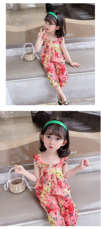 Load image into Gallery viewer, 2 Pieces Set Baby Kid Girls Flower Print Tank Tops And Pants Wholesale 230227711
