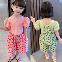 Load image into Gallery viewer, 2 Pieces Set Baby Kid Girls Solid Color Tops And Polka dots Pants Wholesale 230227725
