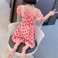 Load image into Gallery viewer, 2 Pieces Set Baby Kid Girls Solid Color Tops And Polka dots Pants Wholesale 230227725
