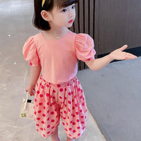 Load image into Gallery viewer, 2 Pieces Set Baby Kid Girls Solid Color Tops And Polka dots Pants Wholesale 230227725

