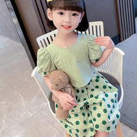 Load image into Gallery viewer, 2 Pieces Set Baby Kid Girls Solid Color Tops And Polka dots Pants Wholesale 230227725
