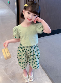 Load image into Gallery viewer, 2 Pieces Set Baby Kid Girls Solid Color Tops And Polka dots Pants Wholesale 230227725
